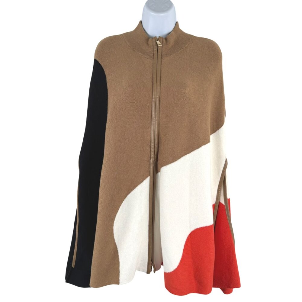 Chico's Colorblock Intarsa Sweater Cape Poncho Ruana L/XL Full Zip NWT CJ-2259